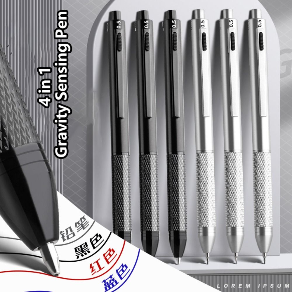 Staedtler Pencil Lumocolor - 多機能金属重力検知ペン、機械式鉛筆セット、インクボールペン、プレスゲルペン、署名ペン、3色、4 in 1