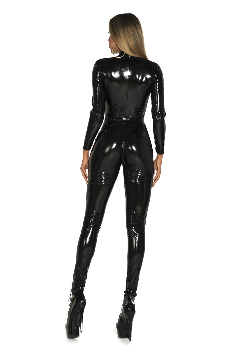女性のセクシーな光沢のある PU フェイクレザージャンプスー - Sewing Latex のレビューと価格