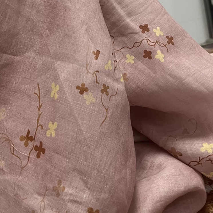ボヘミアン風、ラミーリネン生地、くすみピンク、桜の枝模様、ヴ - Vintage Sewing Textile のレビューと価格