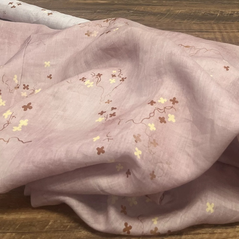 ボヘミアン風、ラミーリネン生地、くすみピンク、桜の枝模様、ヴ - Vintage Sewing Textile のレビューと価格