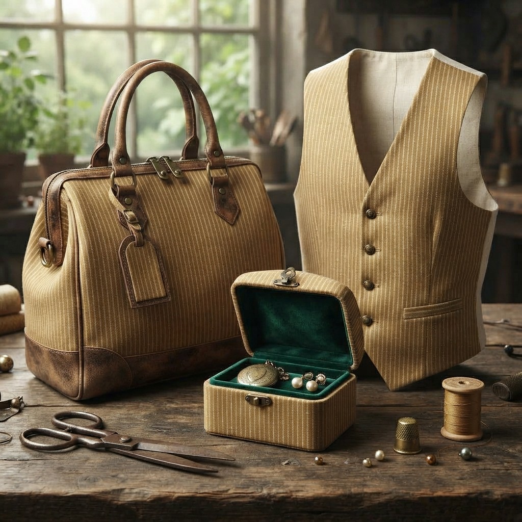 糸染めリネンコットンストライプ生地。ヴィンテージレトロな風合 - Vintage Sewing Textile のレビューと価格